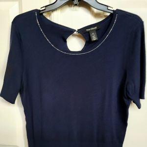 WHBM Blue Sweater with Rhinestone Trim